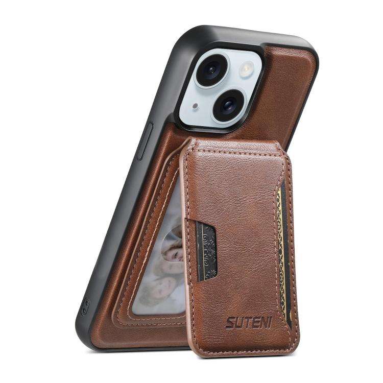 Suteni M3 Card Bag MagSafe Cowhide Texture Leather Phone Case, For iPhone 18, For iPhone 18 Pro, ...