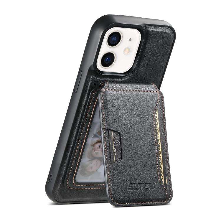 Suteni M3 Card Bag MagSafe Cowhide Texture Leather Phone Case, For iPhone 14, For iPhone 14 Pro, ...