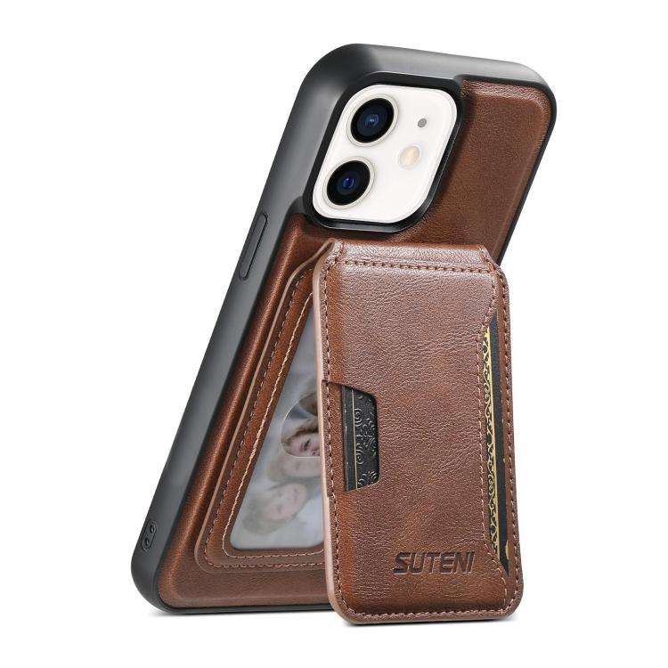Suteni M3 Card Bag MagSafe Cowhide Texture Leather Phone Case, For iPhone 14, For iPhone 14 Pro, ...
