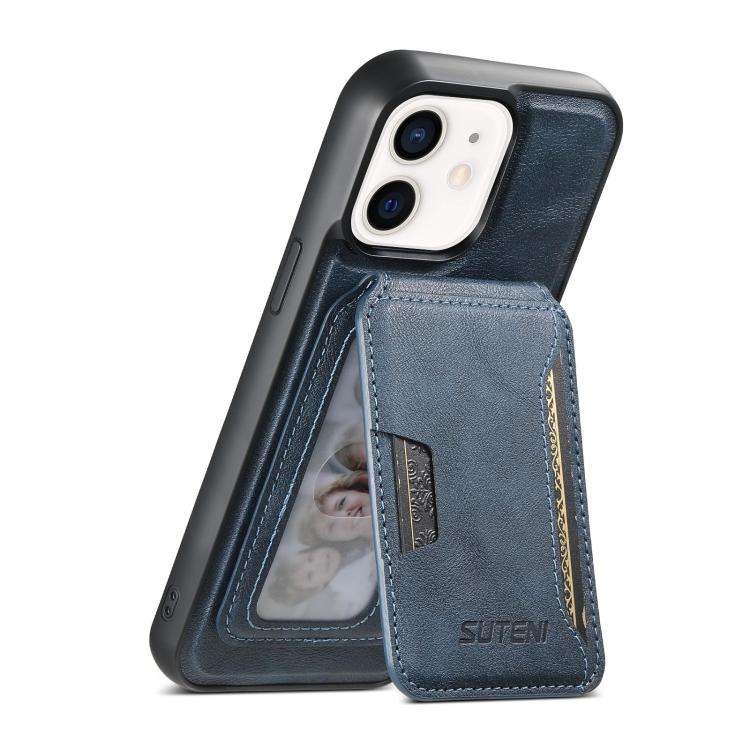 Suteni M3 Card Bag MagSafe Cowhide Texture Leather Phone Case, For iPhone 14, For iPhone 14 Pro, ...