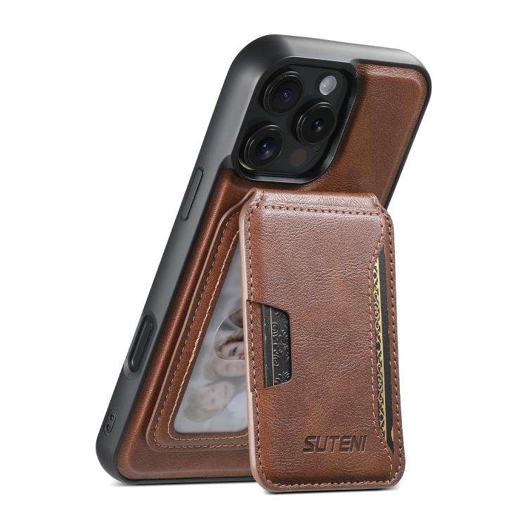 Suteni M3 Card Bag MagSafe Cowhide Texture Leather Phone Case, For iPhone 14, For iPhone 14 Pro, ...