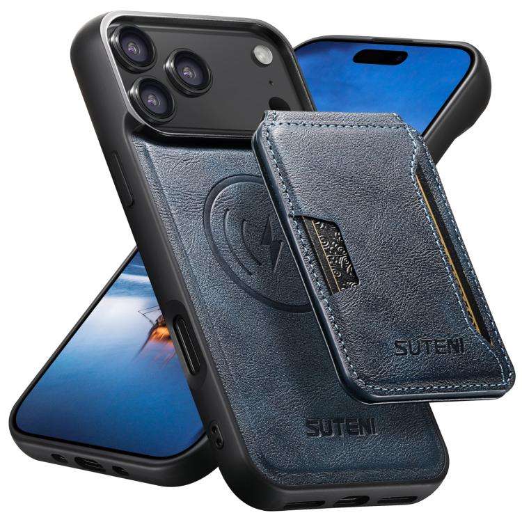 Suteni M3 Card Bag MagSafe Cowhide Texture Leather Phone Case, For iPhone 18, For iPhone 18 Pro, ...