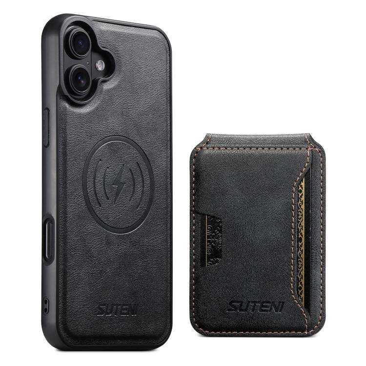 Suteni M3 Card Bag MagSafe Cowhide Texture Leather Phone Case, For iPhone 18, For iPhone 18 Pro, ...