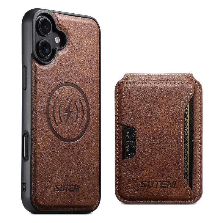Suteni M3 Card Bag MagSafe Cowhide Texture Leather Phone Case, For iPhone 18, For iPhone 18 Pro, ...