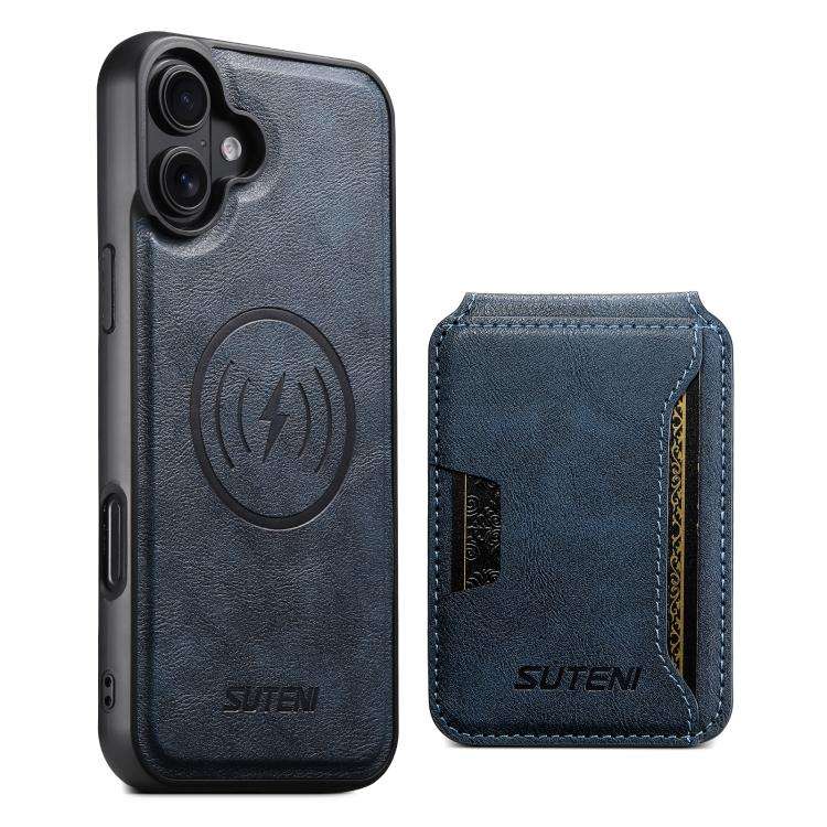 Suteni M3 Card Bag MagSafe Cowhide Texture Leather Phone Case, For iPhone 18, For iPhone 18 Pro, ...