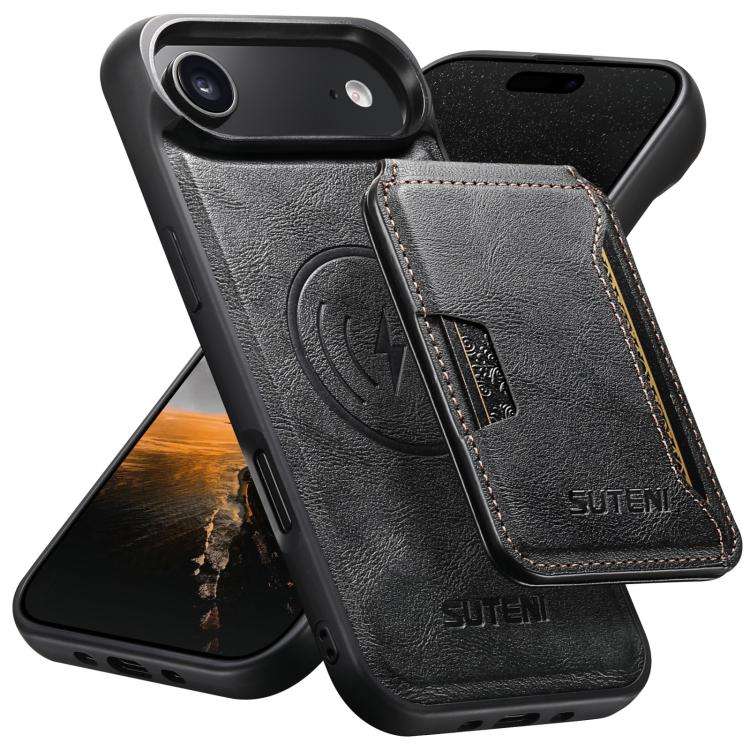 Suteni M3 Card Bag MagSafe Cowhide Texture Leather Phone Case, For iPhone 18, For iPhone 18 Pro, ...