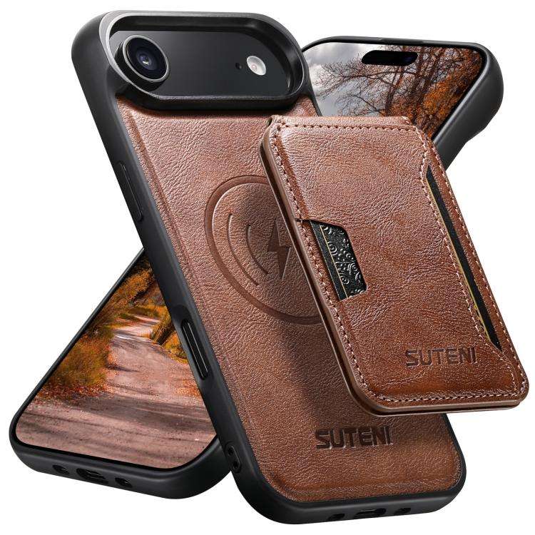 Suteni M3 Card Bag MagSafe Cowhide Texture Leather Phone Case, For iPhone 18, For iPhone 18 Pro, ...