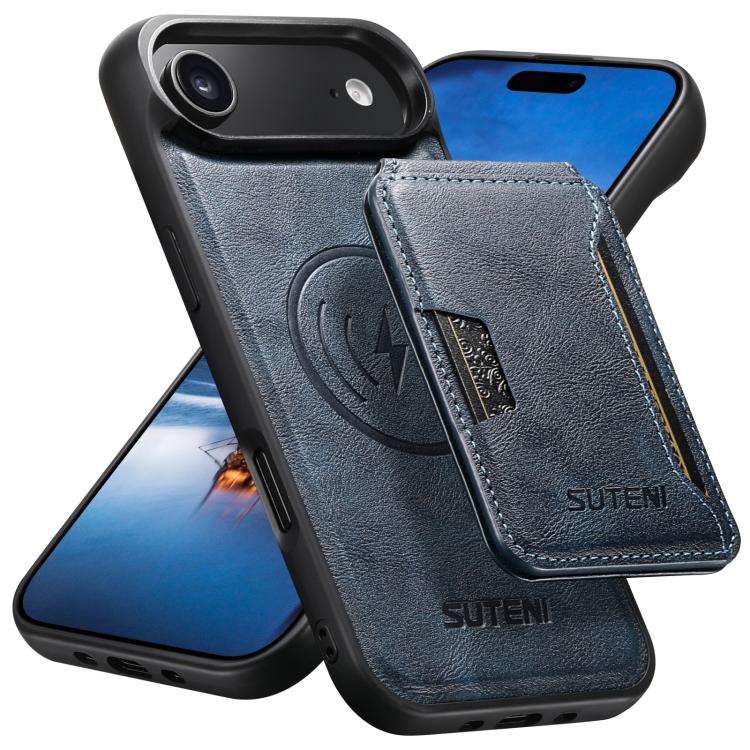 Suteni M3 Card Bag MagSafe Cowhide Texture Leather Phone Case, For iPhone 18, For iPhone 18 Pro, ...