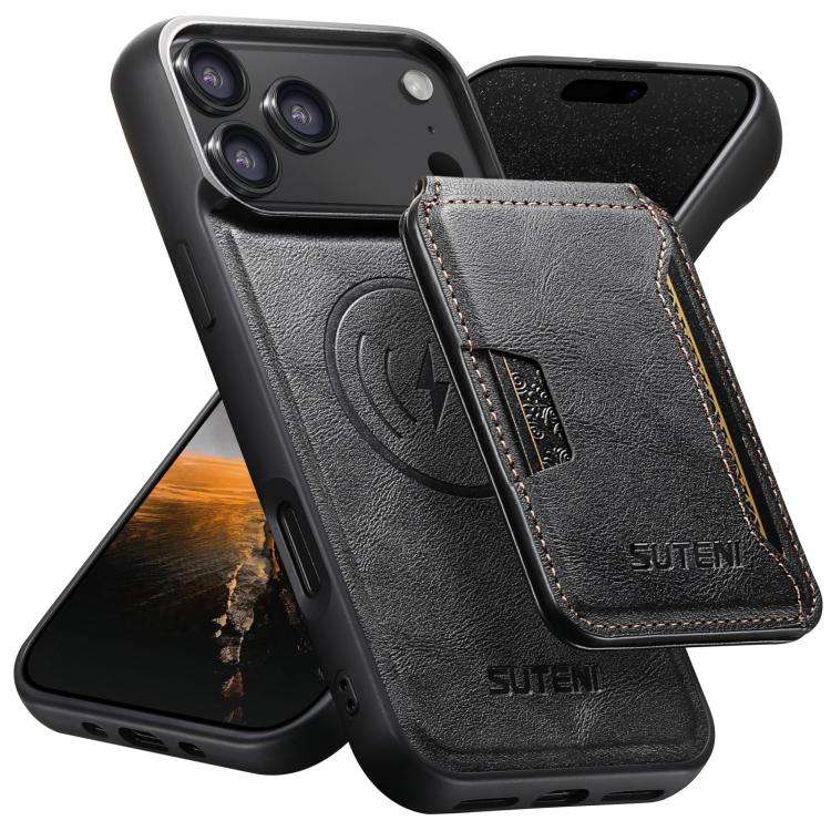 Suteni M3 Card Bag MagSafe Cowhide Texture Leather Phone Case, For iPhone 18, For iPhone 18 Pro, ...