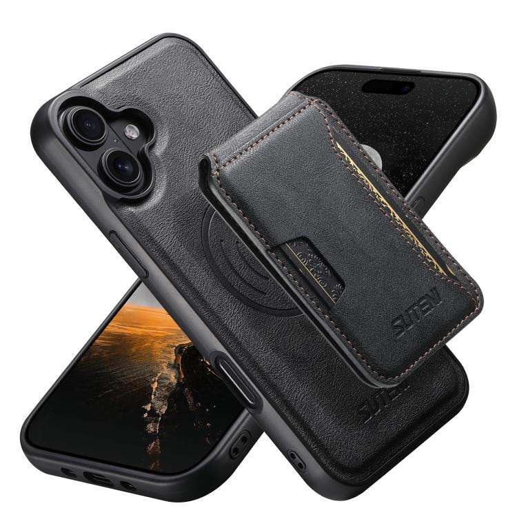Suteni M3 Card Bag MagSafe Cowhide Texture Leather Phone Case, For iPhone 18, For iPhone 18 Pro, ...
