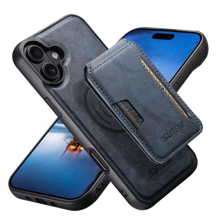 Suteni M3 Card Bag MagSafe Cowhide Texture Leather Phone Case, For iPhone 18, For iPhone 18 Pro, ...