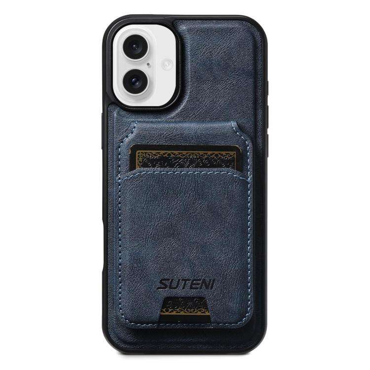 Suteni M5 Magnetic Card Bag MagSafe Cowhide Texture Leather Phone Case, For iPhone 18, For iPhone...