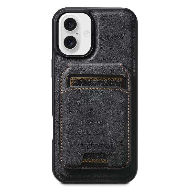 Suteni M5 Magnetic Card Bag MagSafe Cowhide Texture Leather Phone Case, For iPhone 18, For iPhone...