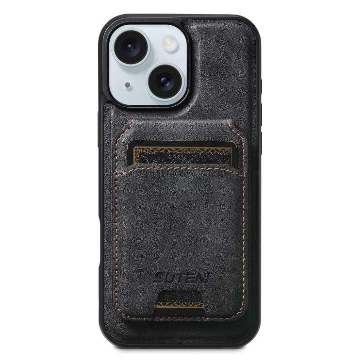 Suteni M5 Magnetic Card Bag MagSafe Cowhide Texture Leather Phone Case, For iPhone 18, For iPhone...