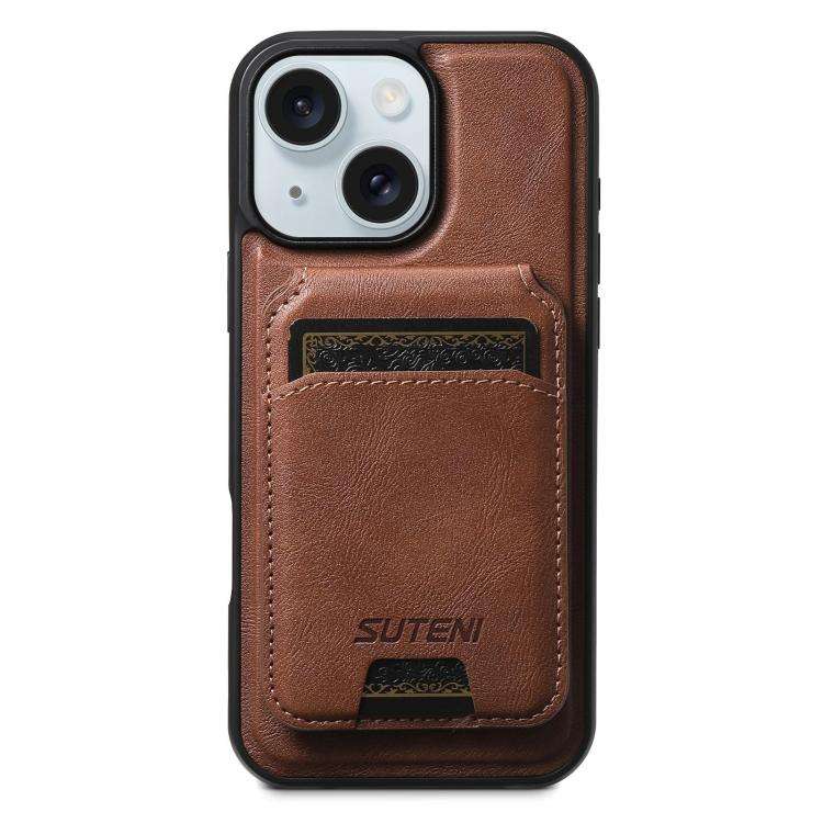 Suteni M5 Magnetic Card Bag MagSafe Cowhide Texture Leather Phone Case, For iPhone 18, For iPhone...