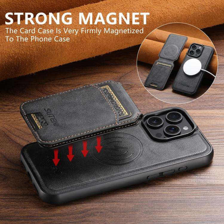 Suteni M5 Magnetic Card Bag MagSafe Cowhide Texture Leather Phone Case, For iPhone 14, For iPhone...