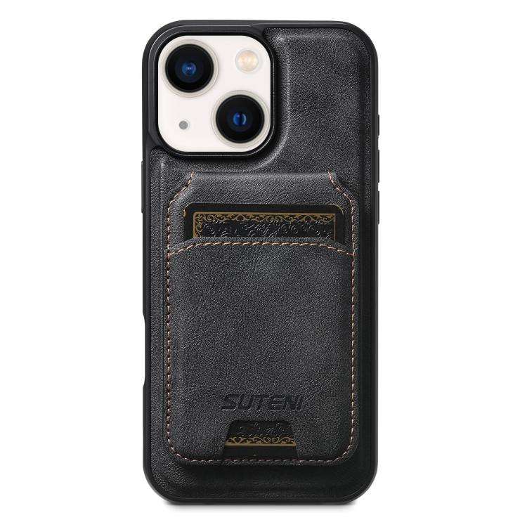 Suteni M5 Magnetic Card Bag MagSafe Cowhide Texture Leather Phone Case, For iPhone 14, For iPhone...