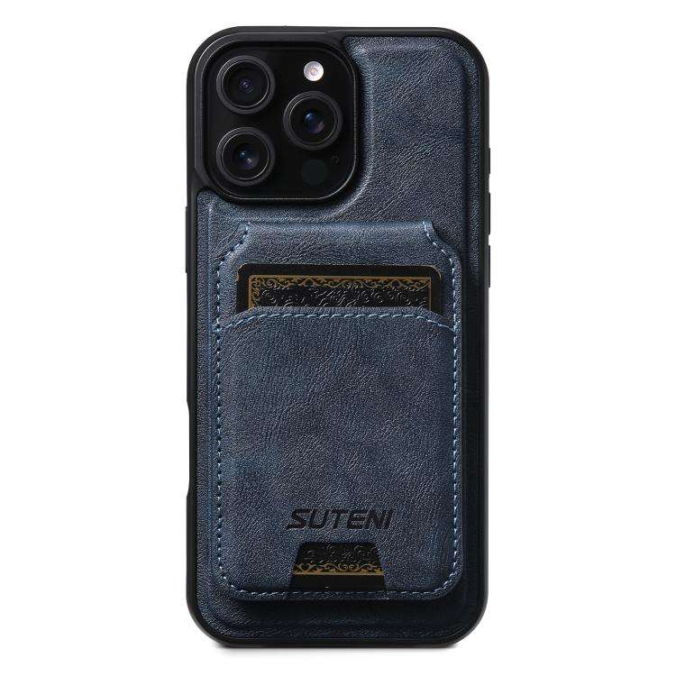 Suteni M5 Magnetic Card Bag MagSafe Cowhide Texture Leather Phone Case, For iPhone 14, For iPhone...