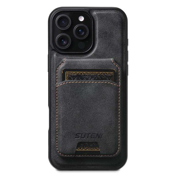 Suteni M5 Magnetic Card Bag MagSafe Cowhide Texture Leather Phone Case, For iPhone 14, For iPhone...