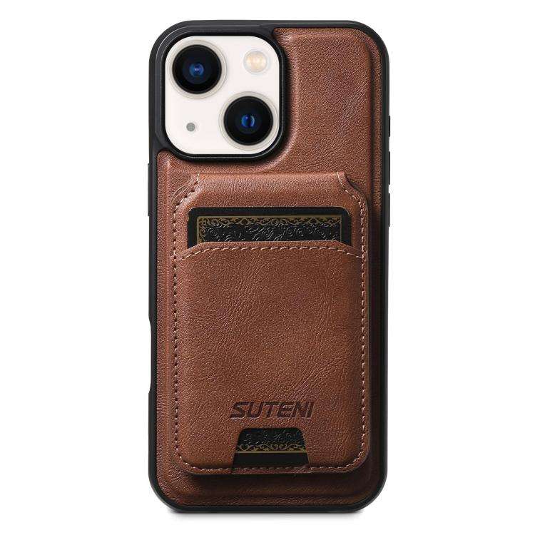 Suteni M5 Magnetic Card Bag MagSafe Cowhide Texture Leather Phone Case, For iPhone 14, For iPhone...