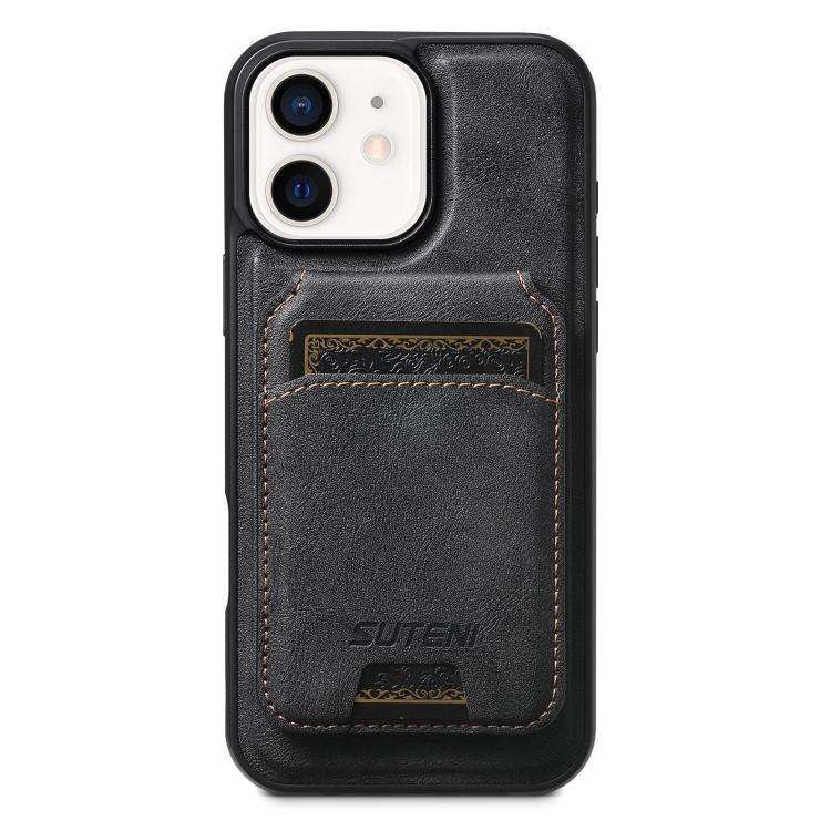 Suteni M5 Magnetic Card Bag MagSafe Cowhide Texture Leather Phone Case, For iPhone 14, For iPhone...