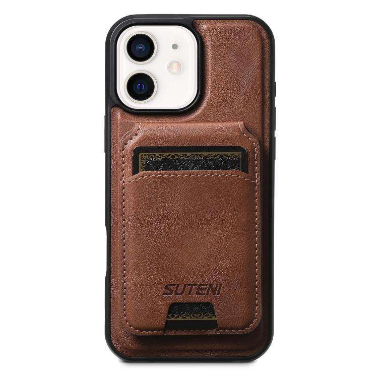 Suteni M5 Magnetic Card Bag MagSafe Cowhide Texture Leather Phone Case, For iPhone 14, For iPhone...