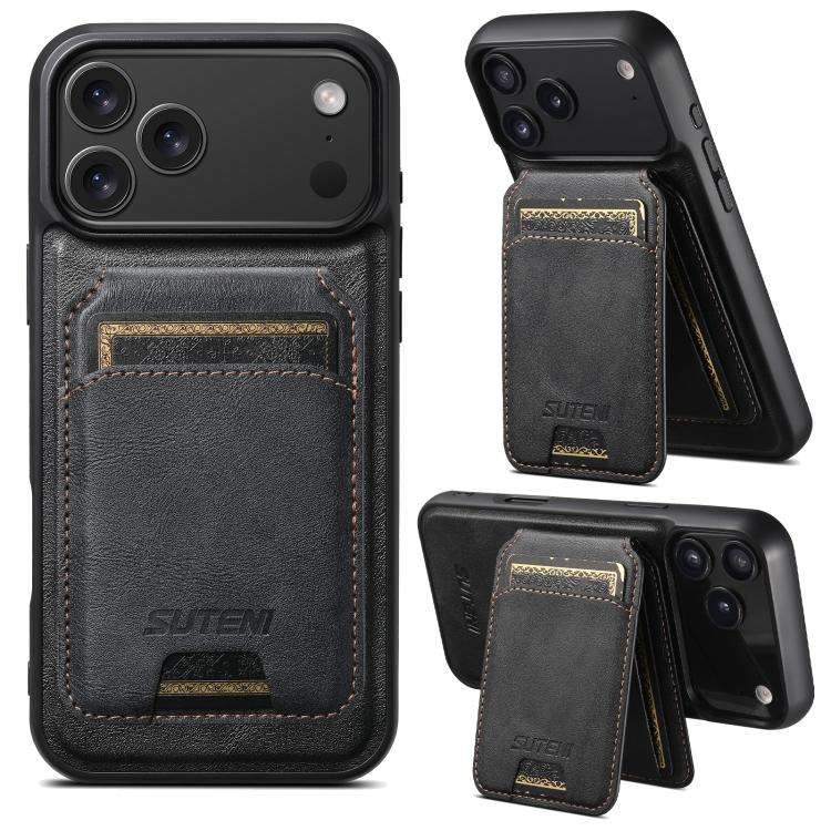 Suteni M5 Magnetic Card Bag MagSafe Cowhide Texture Leather Phone Case, For iPhone 18, For iPhone...