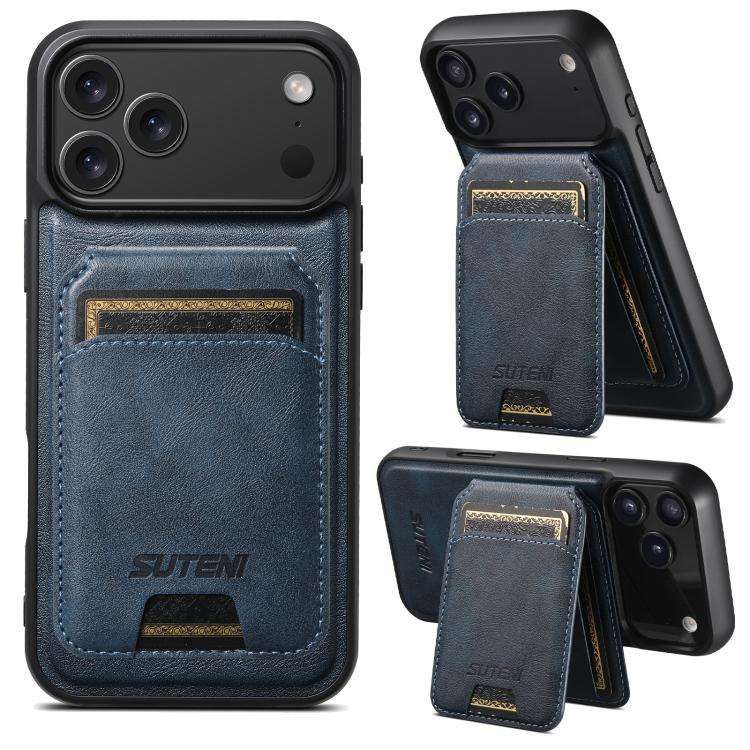 Suteni M5 Magnetic Card Bag MagSafe Cowhide Texture Leather Phone Case, For iPhone 18, For iPhone...