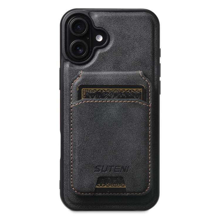 Suteni M5 Magnetic Card Bag MagSafe Cowhide Texture Leather Phone Case, For iPhone 18, For iPhone...