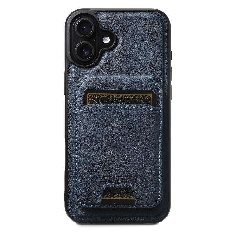 Suteni M5 Magnetic Card Bag MagSafe Cowhide Texture Leather Phone Case, For iPhone 18, For iPhone...
