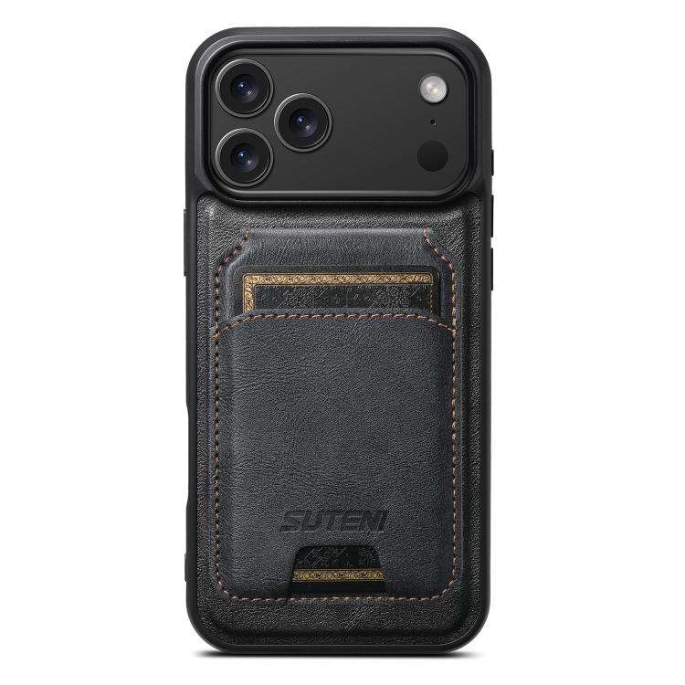 Suteni M5 Magnetic Card Bag MagSafe Cowhide Texture Leather Phone Case, For iPhone 18, For iPhone...