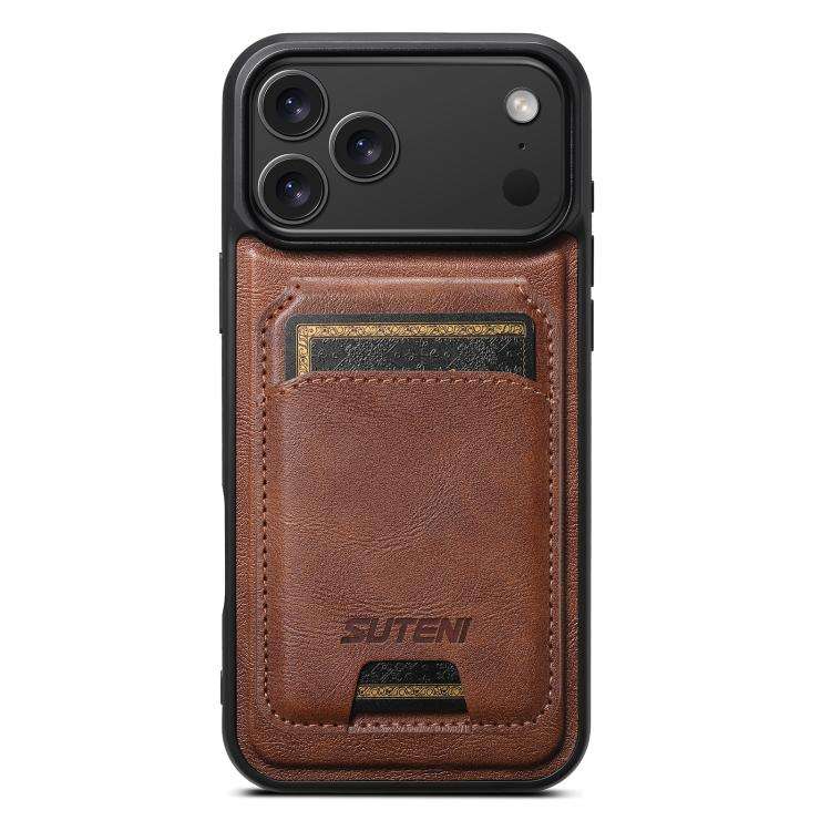 Suteni M5 Magnetic Card Bag MagSafe Cowhide Texture Leather Phone Case, For iPhone 18, For iPhone...