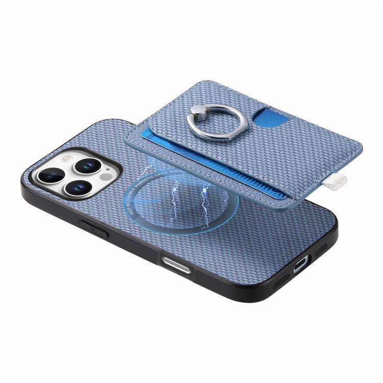 Carbon Fiber Ring Side Insert Card Bag MagSafe Phone Case, For iPhone 15 Pro Max, For iPhone 15 P...