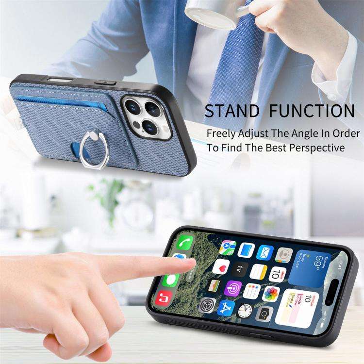Carbon Fiber Ring Side Insert Card Bag MagSafe Phone Case, For iPhone 15 Pro Max, For iPhone 15 P...