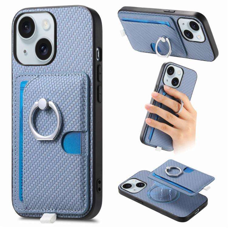 Carbon Fiber Ring Side Insert Card Bag MagSafe Phone Case, For iPhone 15 Pro Max, For iPhone 15 P...