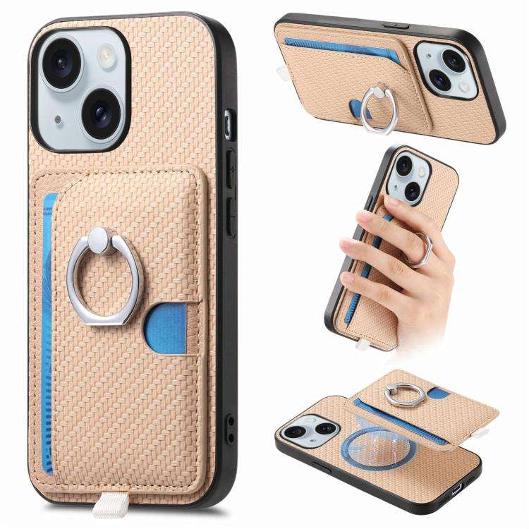 Carbon Fiber Ring Side Insert Card Bag MagSafe Phone Case, For iPhone 15 Pro Max, For iPhone 15 P...