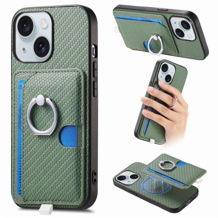 Carbon Fiber Ring Side Insert Card Bag MagSafe Phone Case, For iPhone 15 Pro Max, For iPhone 15 P...