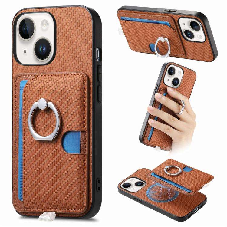 Carbon Fiber Ring Side Insert Card Bag MagSafe Phone Case, For iPhone 15 Pro Max, For iPhone 15 P...