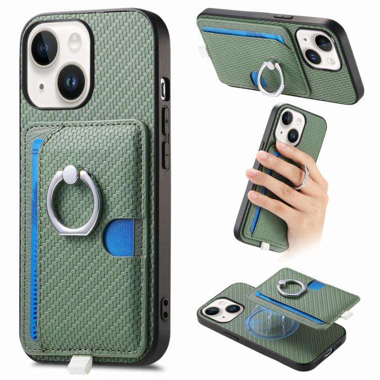 Carbon Fiber Ring Side Insert Card Bag MagSafe Phone Case, For iPhone 15 Pro Max, For iPhone 15 P...