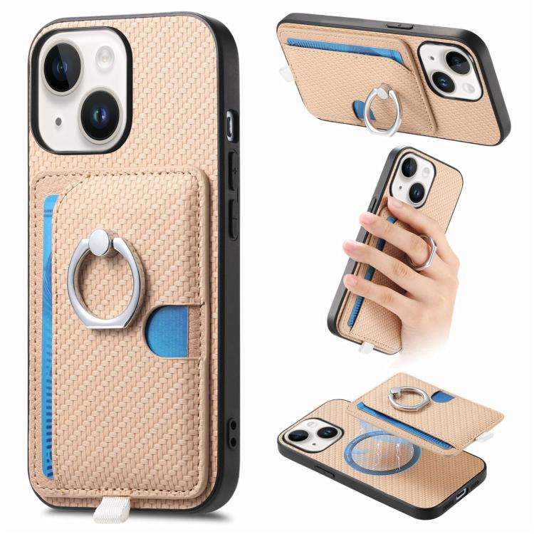 Carbon Fiber Ring Side Insert Card Bag MagSafe Phone Case, For iPhone 15 Pro Max, For iPhone 15 P...