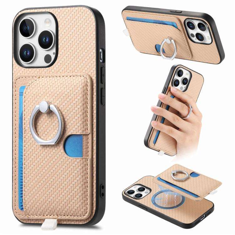 Carbon Fiber Ring Side Insert Card Bag MagSafe Phone Case, For iPhone 15 Pro Max, For iPhone 15 P...