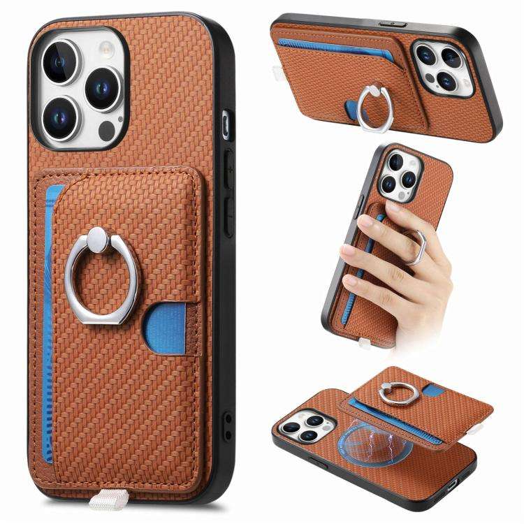 Carbon Fiber Ring Side Insert Card Bag MagSafe Phone Case, For iPhone 13 Pro, For iPhone 13, For ...