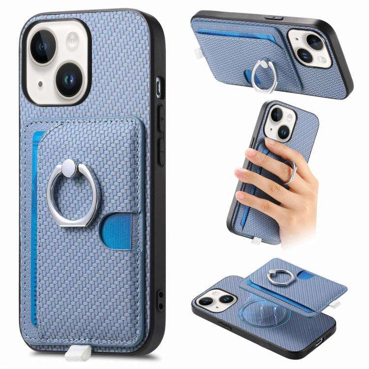 Carbon Fiber Ring Side Insert Card Bag MagSafe Phone Case, For iPhone 13 Pro, For iPhone 13, For ...