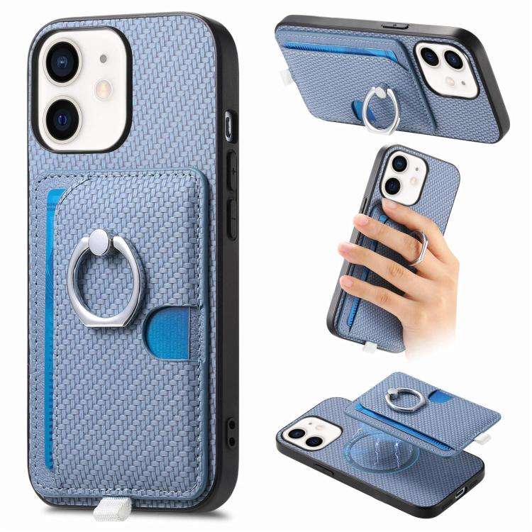 Carbon Fiber Ring Side Insert Card Bag MagSafe Phone Case, For iPhone 13 Pro, For iPhone 13, For ...