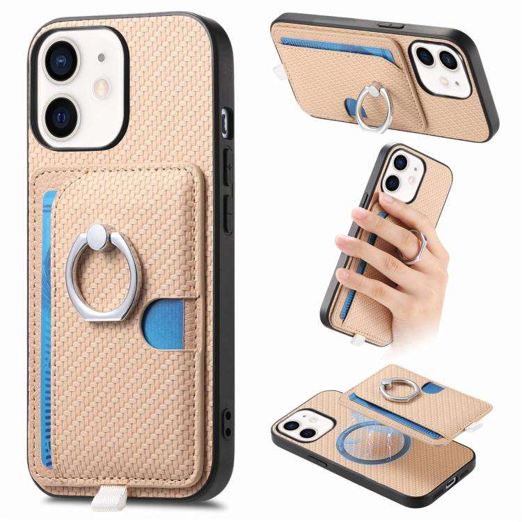 Carbon Fiber Ring Side Insert Card Bag MagSafe Phone Case, For iPhone 13 Pro, For iPhone 13, For ...