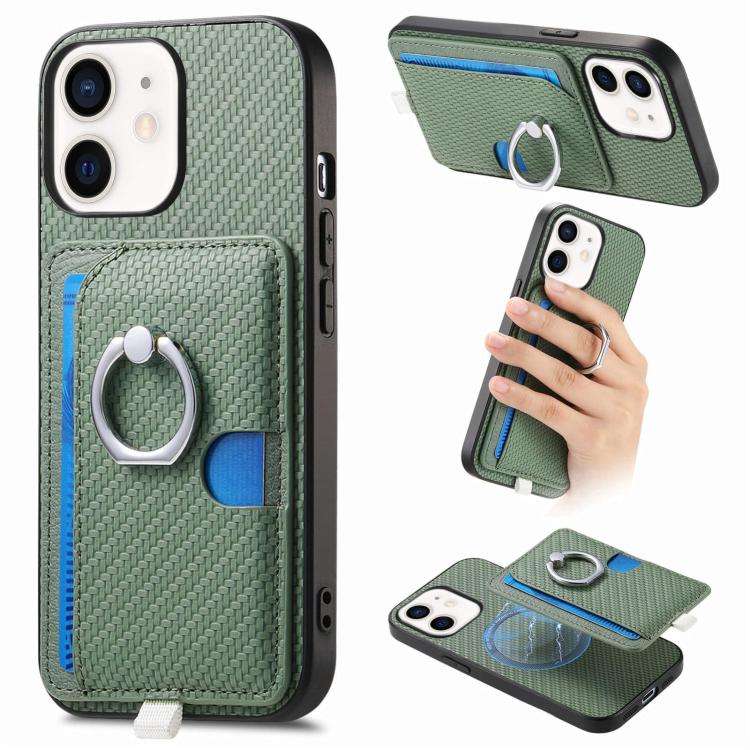 Carbon Fiber Ring Side Insert Card Bag MagSafe Phone Case, For iPhone 13 Pro, For iPhone 13, For ...