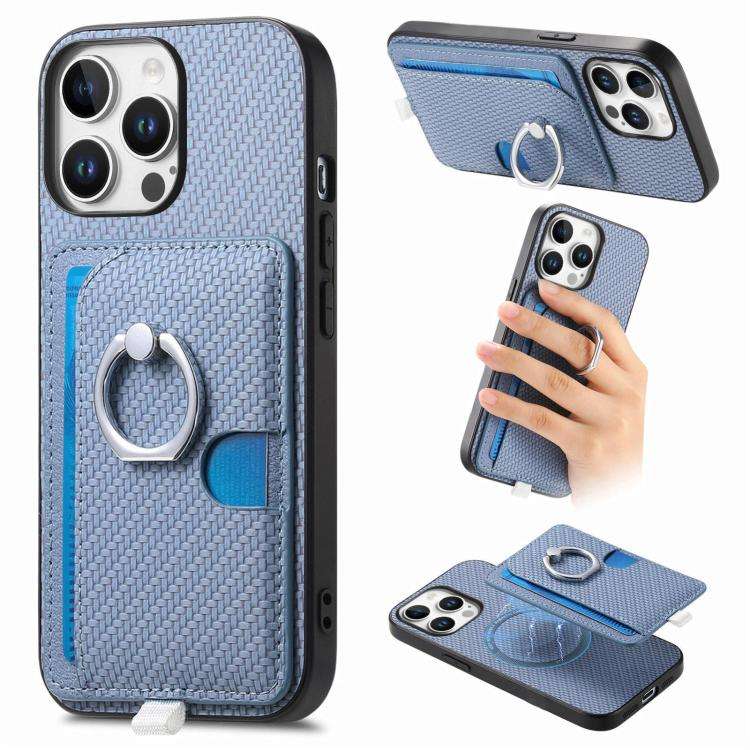 Carbon Fiber Ring Side Insert Card Bag MagSafe Phone Case, For iPhone 13 Pro, For iPhone 13, For ...