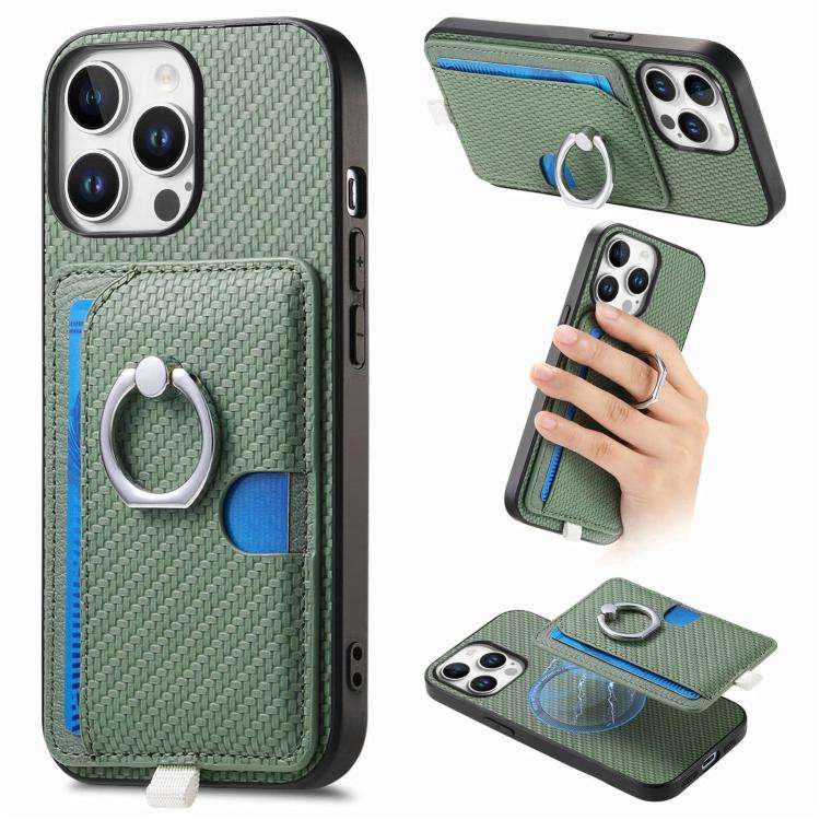 Carbon Fiber Ring Side Insert Card Bag MagSafe Phone Case, For iPhone 13 Pro, For iPhone 13, For ...