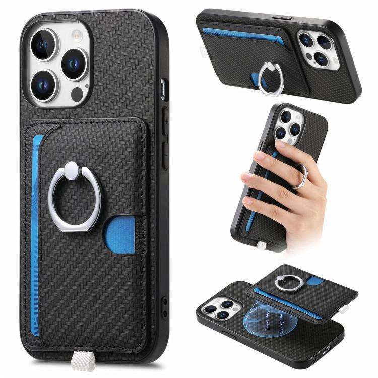 Carbon Fiber Ring Side Insert Card Bag MagSafe Phone Case, For iPhone 13 Pro, For iPhone 13, For ...