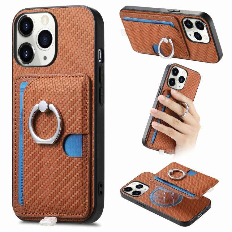 Carbon Fiber Ring Side Insert Card Bag MagSafe Phone Case, For iPhone 13 Pro, For iPhone 13, For ...